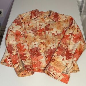 Coldwater Creek Jacket Fall Leaf Print Orange Tan Blazer Jacket NWOT S Small